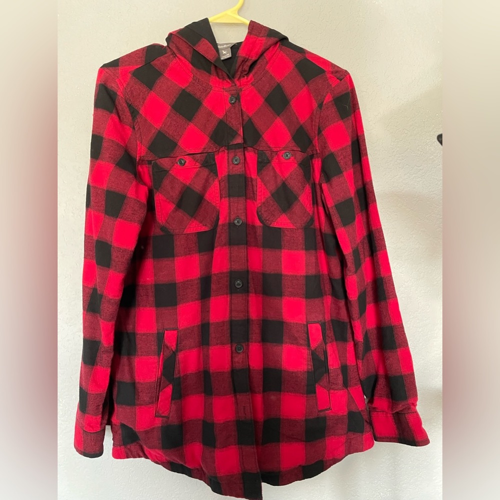 Women’s Eddie Bauer Cotton Flannel Shirt Jacket w/Hoodie
